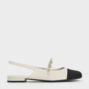 Giày búp bê mũi vuông Beaded Chain-Link Slingback