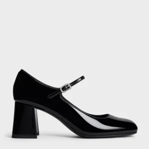 Giày cao gót mũi vuông Patent Block-Heel Mary Jane